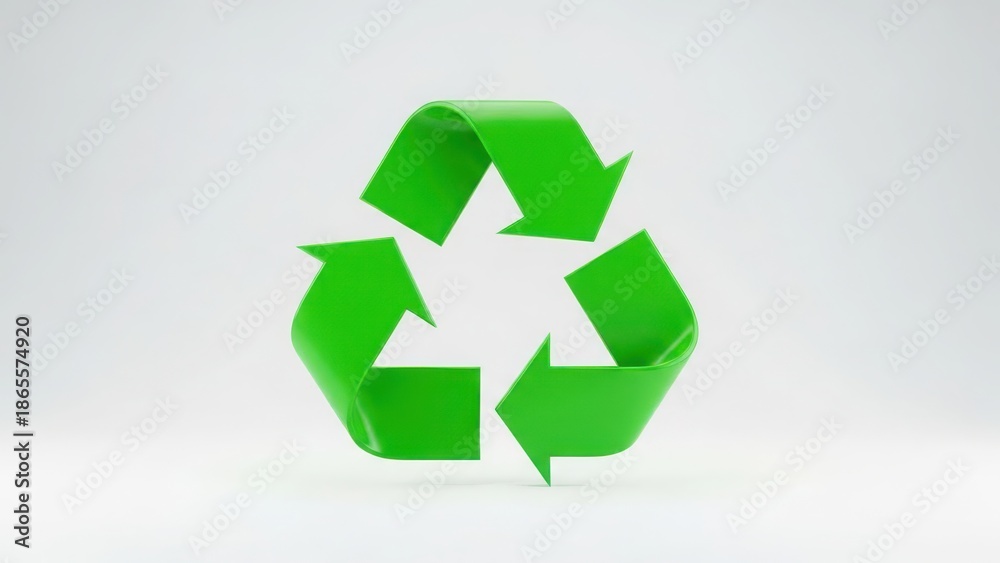 Obraz premium Green recycling symbol on a clean white background, representing sustainability and environmental protection.