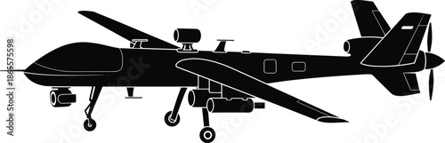 Military drone silhouette, unmanned aircraft, UAV technology, surveillance drone, combat drone, black silhouette, reconnaissance, propeller drone, tactical UAV, defense