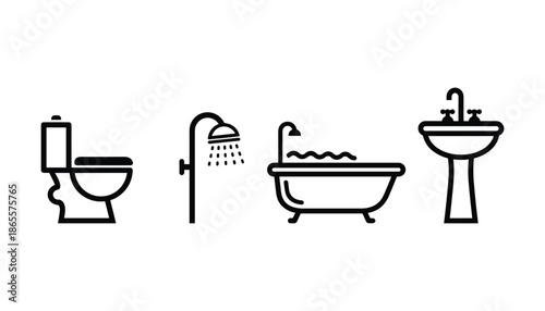 Bathroom interior design objects line icons isolated on transparent background