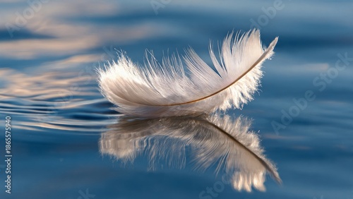 white feather on blue background