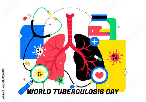 World Tuberculosis Day Vector Illustration Featuring Lungs and Bacteria for TB Awareness and Medical Campaigns with a Healthcare Background