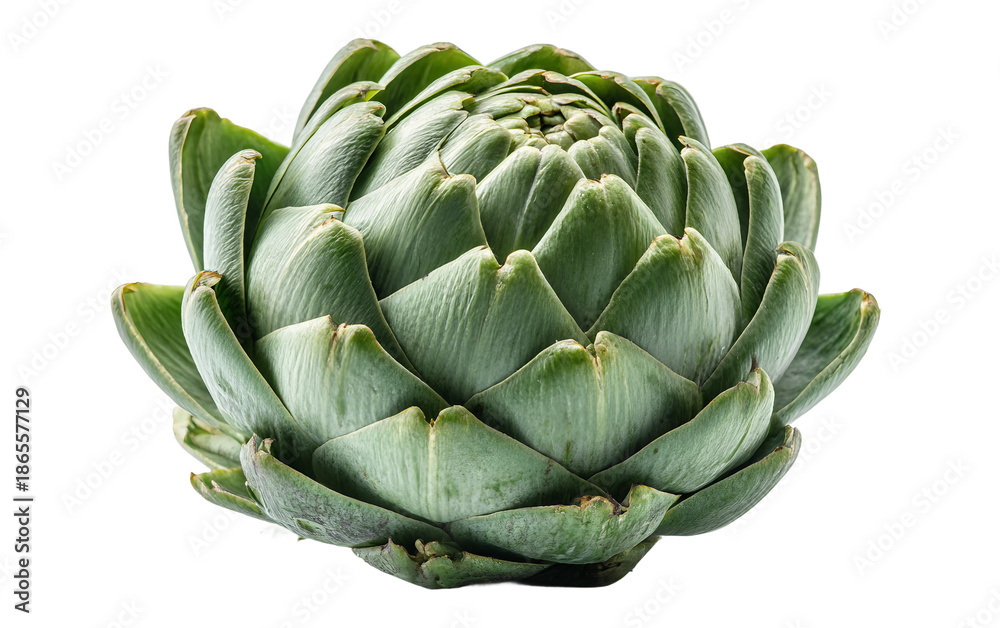 Fototapeta premium Freshly harvested artichoke with structured green bracts highlighting organic and wholesome quality isolated on transparent background PNG