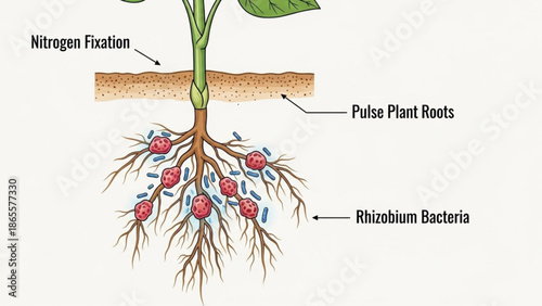 Pea Plant Roots with Rhizobium Bacteria Fixing Nitrogen Close-up