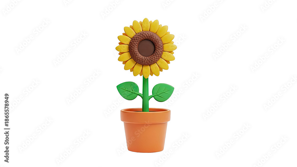 Obraz premium 3D Rendering of a Cartoon Sunflower in an Orange Pot