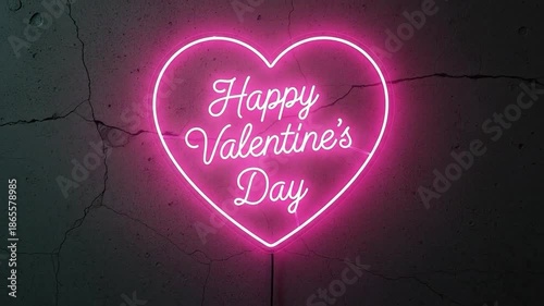 Happy Valentine's Day Neon Heart Sign for Romantic Celebrations and Events