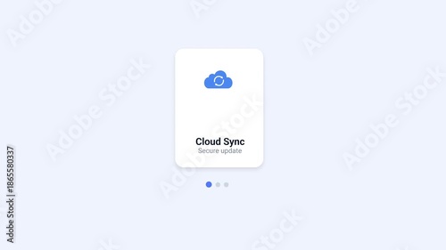 Minimal flat illustration of a mobile app screen showing cloud sync with a cloud icon. Suitable for cloud synchronization, data backup, online storage, syncing process, and modern UI or UX design conc