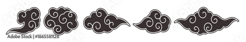 Chinese or japanese cartoon clouds, set of element oriental graphic, tattoo