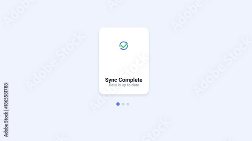 Minimal flat illustration of a mobile app screen showing sync complete with a checkmark icon. Suitable for successful synchronization, cloud updates, data transfer completion, and modern UI or UX desi