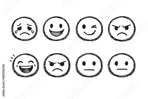 Adorable vector artwork of assorted emoticons displaying multiple moods, from smiles to laughs, created in a cute style to express feelings, fun conversations, and lively modern digital culture.