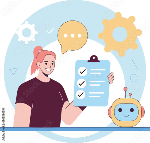 AI assistant helping task checklist and workflow management flat vector illustration