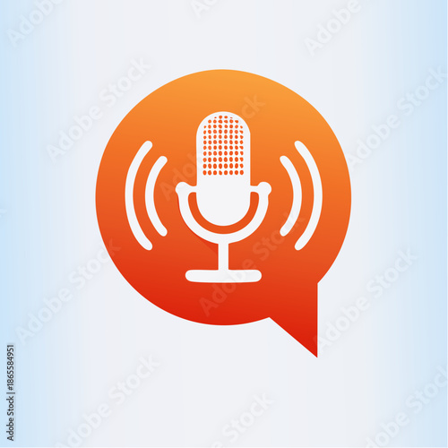 Orange microphone icon in a speech bubble for audio recording and podcasts