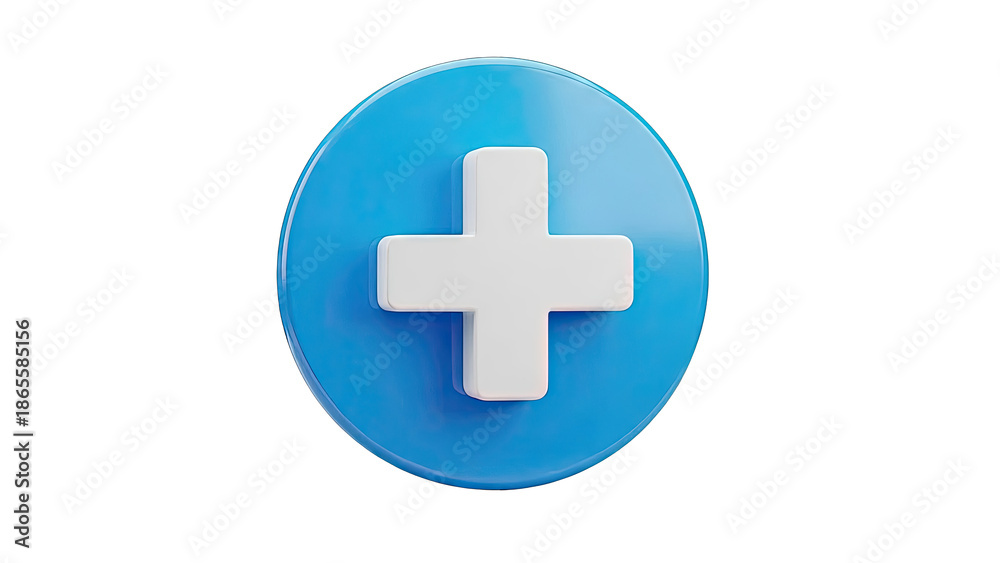 Fototapeta premium Blue circle with a white plus sign icon