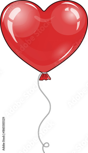 Vibrant glossy red heart-shaped balloon illustration, perfect for conveying love, romance, and celebration in various design projects, symbolizing affection, joy, and festive occasions