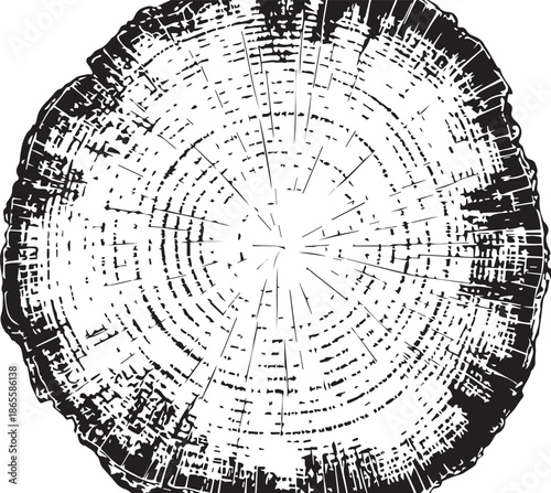 Nature's Timepiece: A close-up monochrome depiction of a tree stump, its growth rings revealing a fascinating story of time, resilience, and the patient march of seasons.