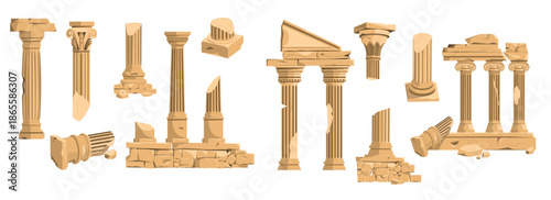 ancient ruins cartoon classic stone pillars antique 
