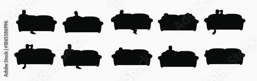 man on couch set vector illustration