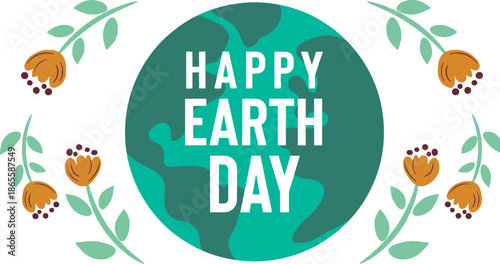 Happy Earth Day Concept Illustration Featuring the Planet Globe Surrounded by Decorative Floral Branches on a Clean White Background
