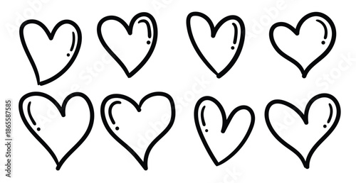 Set of black hearts sketch, valentine's day concept