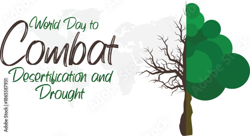 World Day to Combat Desertification and Drought Banner with Split Tree Illustration