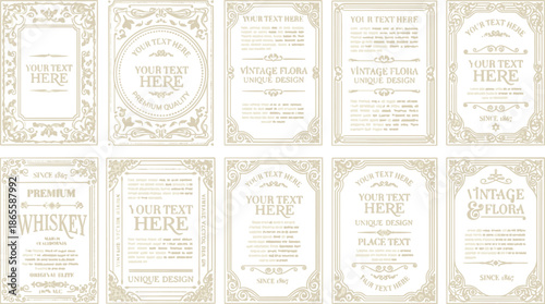 Luxury Vintage Golden Ornate Label and Frame Collection for Whiskey Wine or Premium Brand Identity