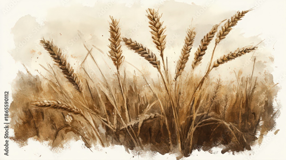 Fototapeta premium Calming Watercolor Painting of Wheatgrass and Lavender