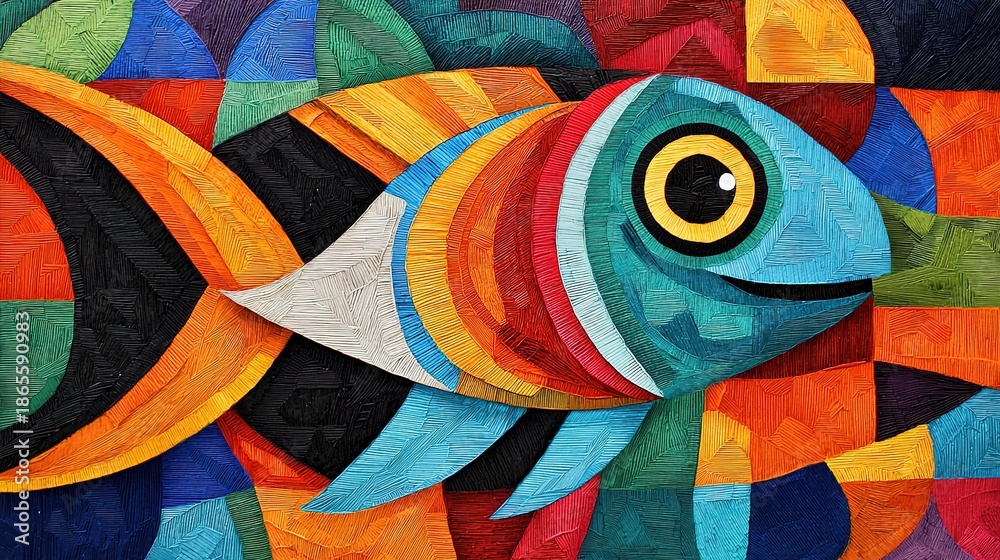 Fototapeta premium Vibrant fish illustration indigenous art digital artwork colorful environment close-up cultural representation