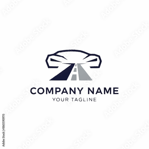 Modern automotive logo design featuring a car and road symbol.