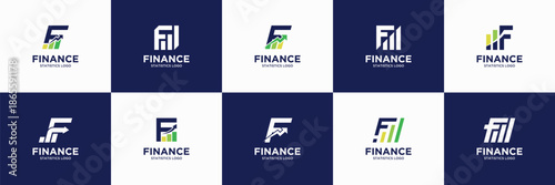 collection of letter F financial graph logo design.