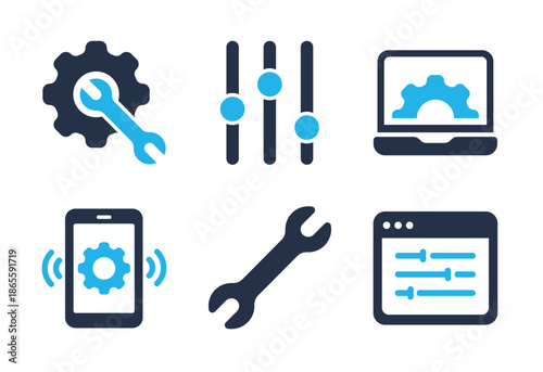 Technical Support and Interface icon set. Solid glyph series icons