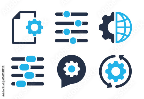 Data Management and Optimization icon set. Solid glyph series icons