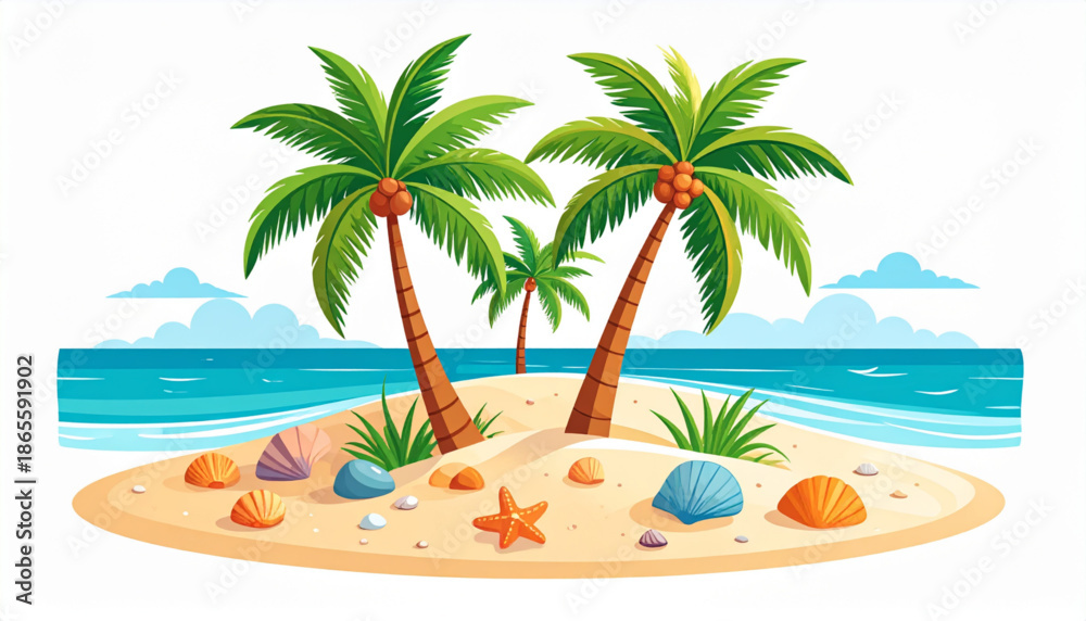 Obraz premium Sunny Beach Palm Trees Scene