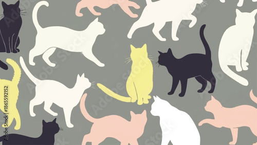 Multiple Cats in Various Colors and Positions.