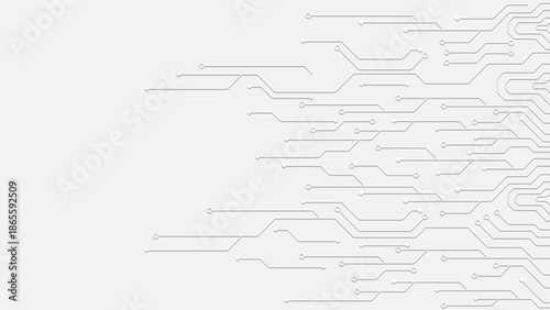 Abstract white technology background with embossed circuit board lines and geometric microchips