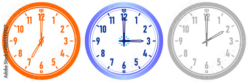 nalog Wall Clock Icon Set | Time, Schedule, Deadline, and Business Management Symbol Vector, The styles include vibrant orange, bright blue, and a grayscale/outline version