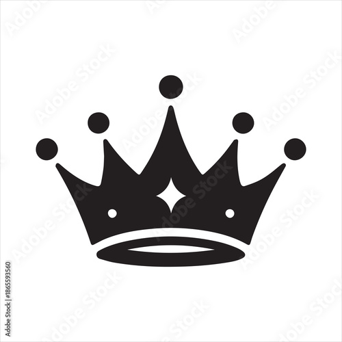 Black silhouette royal crown icon with decorative elements symbolizing monarchy power and success