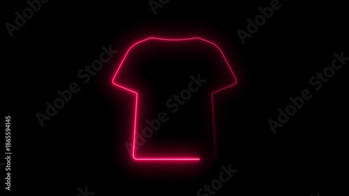 Neon Red T- Shirt Outline Glowing on Black Background Fashion t-shirt