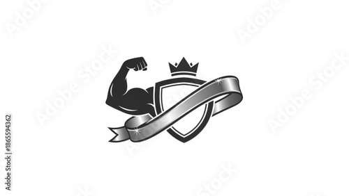 Strong bicep arm with shield and crown emblem a symbol of power and victory perfect for fitness logos and branding