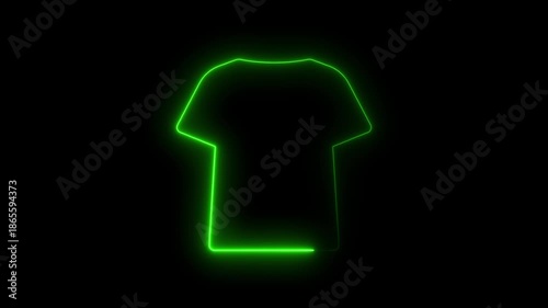 Neon Green T- Shirt Outline Glowing Bright on Black Background Fashion t-shirt