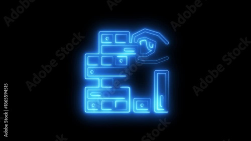 Neon Blue Smart Home Automation System with Glowing Blueprint Interface on Dark Background for Technology and Innovation Concepts