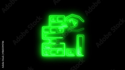 Neon Green Robot Outline on Black Background with Glowing Effect Technology Concept futuristic