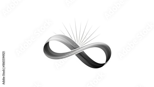 Abstract infinity symbol with radiating lines representing eternity and endless possibilities isolated on a white background