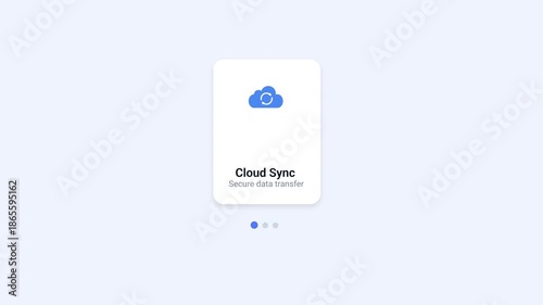 Minimal flat illustration of a mobile app onboarding screen showing cloud sync with a cloud icon. Suitable for cloud synchronization, data backup, syncing status, onboarding flows, and modern UI or UX