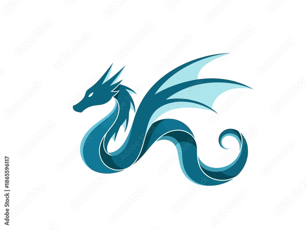 Fototapeta premium Minimalist Blue Dragon Logo with Elegant Curvy Body Shape