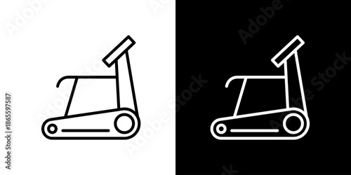 Minimalist outline icon illustration of a modern treadmill for fitness and exercise. Clean line art symbol for gym equipment and healthy lifestyle designs in graphic elements