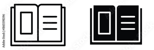 Book icons in black and white for education or reading themes,Book icon set, Various Books Vector Line Drawing Icon Set, Open book, closed book icon vector illustration, e-book, back to school,