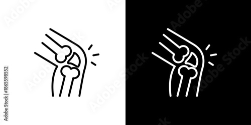 Minimalist line art icon illustrating a painful knee joint, depicting bone structure and discomfort, ideal for medical health and arthritis awareness designs