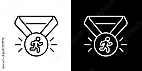 Minimalist line art icon of a running medal, symbolizing sports achievement, competition victory, and fitness success in athletic events