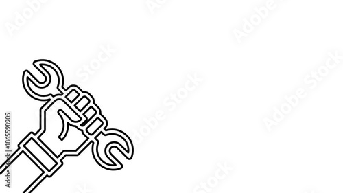 Animated Line Art of Fist Holding Wrench