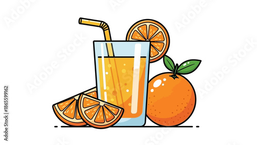 Glass of Orange Juice with Orange Slices.