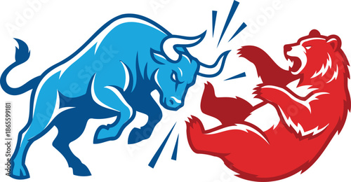 Bull and bear in conflict symbolic illustration of market struggle